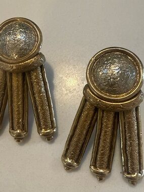 Vintage Gold-Tone Textured Drop Earrings
